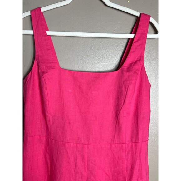 NWT Gap Dress Linen-Blend Square Neck Midi Raspberry Pink Fuchsia A-line Women S - Picture 7 of 9